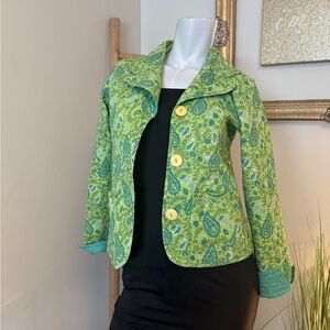 REVERSIBLE Green and Aqua Paisley Women's Quilted Jacket Small